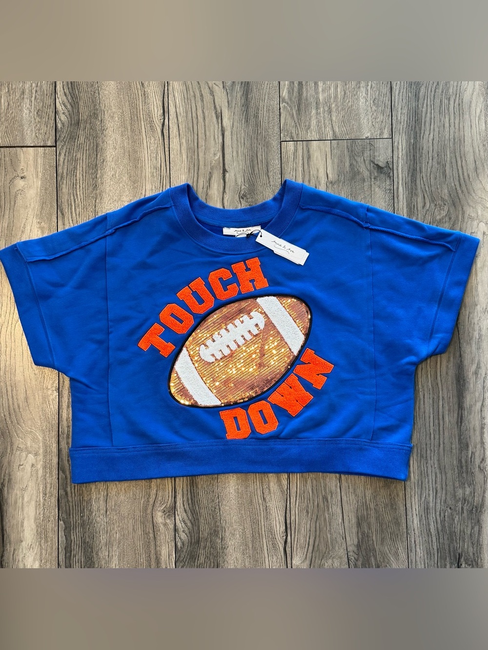 Anna & Ava NWT Touch Down Sequin Football Cropped Sweatshirt Top S/M